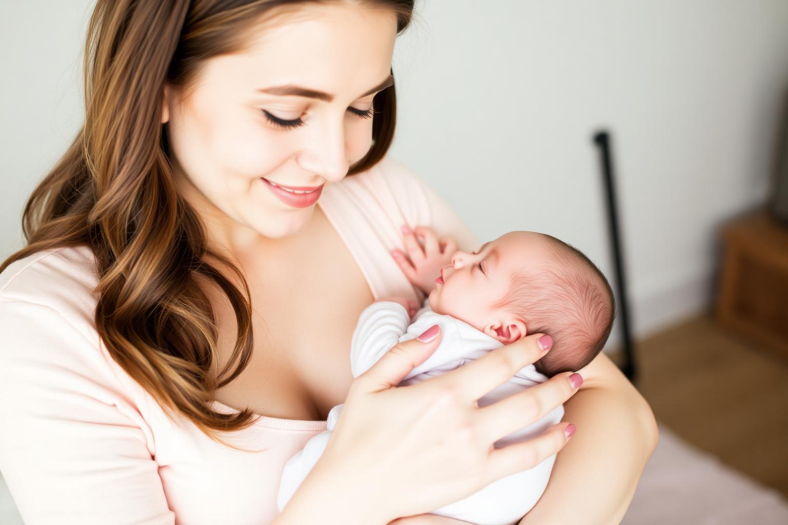 Mãe segurando seu bebê recém-nascido com carinho